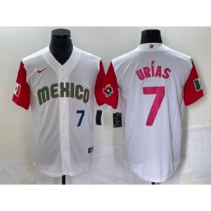 Men's Mexico Baseball #7 Julio Urias Number 2023 White Red World Classic Stitched Jersey 28