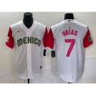 Men's Mexico Baseball #7 Julio Urias Number 2023 White Red World Classic Stitched Jersey 30