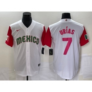Men's Mexico Baseball #7 Julio Urias Number 2023 White Red World Classic Stitched Jersey 30