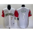 Men's Mexico Baseball #7 Julio Urias Number 2023 White Red World Classic Stitched Jersey 34