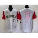 Men's Mexico Baseball #7 Julio Urias Number 2023 White Red World Classic Stitched Jersey 40