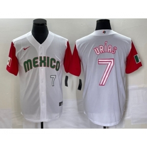 Men's Mexico Baseball #7 Julio Urias Number 2023 White Red World Classic Stitched Jersey 41
