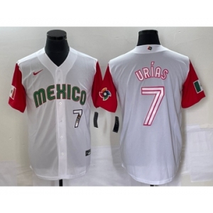 Men's Mexico Baseball #7 Julio Urias Number 2023 White Red World Classic Stitched Jersey 45