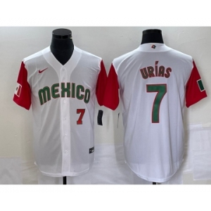 Men's Mexico Baseball #7 Julio Urias Number 2023 White Red World Classic Stitched Jersey 51