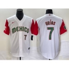 Men's Mexico Baseball #7 Julio Urias Number 2023 White Red World Classic Stitched Jersey 55