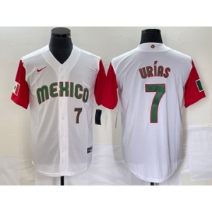 Men's Mexico Baseball #7 Julio Urias Number 2023 White Red World Classic Stitched Jersey 55