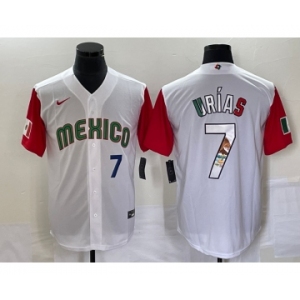 Men's Mexico Baseball #7 Julio Urias Number 2023 White Red World Classic Stitched Jersey12