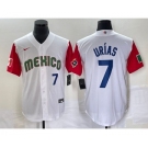 Men's Mexico Baseball #7 Julio Urias Number 2023 White Red World Classic Stitched Jersey1