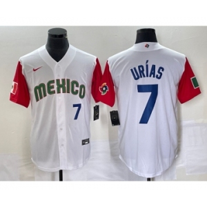 Men's Mexico Baseball #7 Julio Urias Number 2023 White Red World Classic Stitched Jersey1