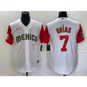 Men's Mexico Baseball #7 Julio Urias Number 2023 White Red World Classic Stitched Jersey20