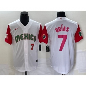 Men's Mexico Baseball #7 Julio Urias Number 2023 White Red World Classic Stitched Jersey26