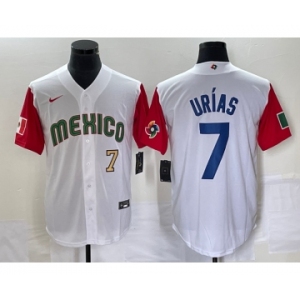 Men's Mexico Baseball #7 Julio Urias Number 2023 White Red World Classic Stitched Jersey2