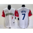 Men's Mexico Baseball #7 Julio Urias Number 2023 White Red World Classic Stitched Jersey3