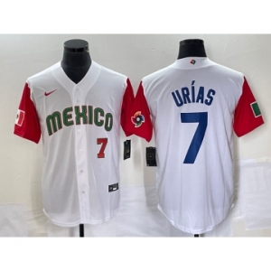 Men's Mexico Baseball #7 Julio Urias Number 2023 White Red World Classic Stitched Jersey3
