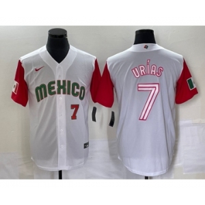 Men's Mexico Baseball #7 Julio Urias Number 2023 White Red World Classic Stitched Jersey42