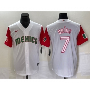 Men's Mexico Baseball #7 Julio Urias Number 2023 White Red World Classic Stitched Jersey46