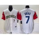 Men's Mexico Baseball #7 Julio Urias Number 2023 White Red World Classic Stitched Jersey5