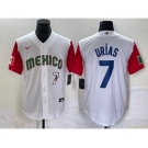 Men's Mexico Baseball #7 Julio Urias Number 2023 White Red World Classic Stitched Jersey