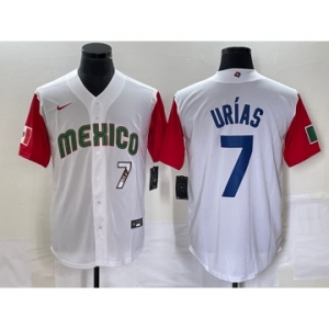 Men's Mexico Baseball #7 Julio Urias Number 2023 White Red World Classic Stitched Jersey