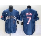 Men's Mexico Baseball #7 Julio Urias Number Navy Blue Pinstripe 2020 World Series Cool Base Nike Jersey2