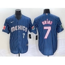 Men's Mexico Baseball #7 Julio Urias Number Navy Blue Pinstripe 2020 World Series Cool Base Nike Jersey4