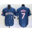 Men's Mexico Baseball #7 Julio Urias Number Navy Blue Pinstripe 2020 World Series Cool Base Nike Jersey