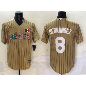Men's Mexico Baseball #8 Enrique Hernandez Tan 2023 World Baseball Classic Stitched Jersey