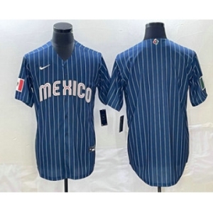 Men's Mexico Baseball Blank 2023 Navy Blue Pinstripe World Baseball Classic Stitched Jersey