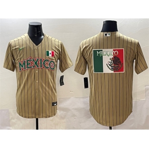 Men's Mexico Baseball Tan 2023 World Baseball Classic Team Big Logo Stitched Jersey