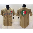 Men's Mexico Baseball Tan 2023 World Baseball Classic Team Big Logo Stitched Jerseys