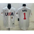 Men's USA Baseball #1 Jeff McNeil 2023 White World Classic Stitched Jerseys