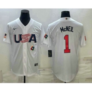Men's USA Baseball #1 Jeff McNeil 2023 White World Classic Stitched Jerseys