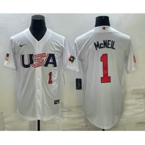 Men's USA Baseball #1 Jeff McNeil Number 2023 White World Classic Stitched Jersey