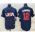 Men's USA Baseball #12 Kyle Schwarber 2023 Navy World Baseball Classic Stitched Jerseys