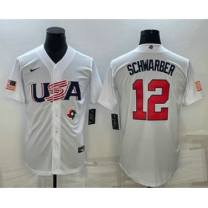 Men's USA Baseball #12 Kyle Schwarber 2023 White World Baseball Classic Stitched Jerseys