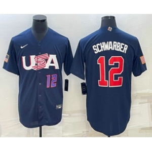 Mens USA Baseball #12 Kyle Schwarber Number 2023 Navy World Baseball Classic Stitched Jersey