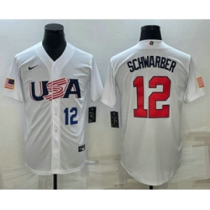 Mens USA Baseball #12 Kyle Schwarber Number 2023 White World Baseball Classic Stitched Jersey