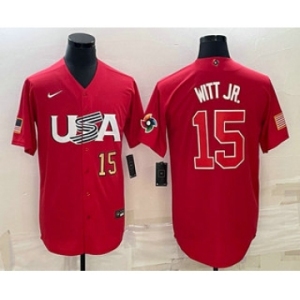 Mens USA Baseball #15 Bobby Witt Jr Number 2023 Red World Baseball Classic Stitched Jersey