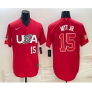 Men's USA Baseball #15 Bobby Witt Jr Number 2023 Red World Baseball Classic Stitched Jerseys