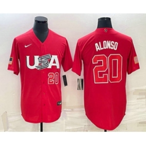 Men's USA Baseball #20 Pete Alonso Number 2023 Red World Classic Stitched Jersey