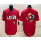 Men's USA Baseball 2023 Red World Big Logo With Patch Classic Stitched Jerseys