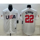 Men's USA Baseball #22 Clayton Kershaw 2023 White World Baseball Classic Stitched Jerseys