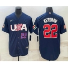 Men's USA Baseball #22 Clayton Kershaw Number 2023 Navy World Baseball Classic Stitched Jersey