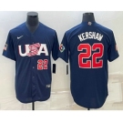 Men's USA Baseball #22 Clayton Kershaw Number 2023 Navy World Baseball Classic Stitched Jerseys