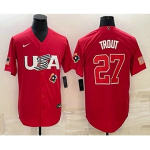 Men's USA Baseball #27 Mike Trout 2023 Red World Classic Stitched Jerseys