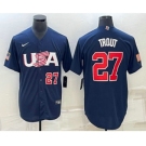 Men's USA Baseball #27 Mike Trout Number 2023 Navy World Baseball Classic Stitched Jerseys