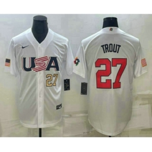 Men's USA Baseball #27 Mike Trout Number 2023 White World Baseball Classic Replica Stitched Jerseys