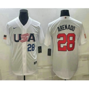 Men's USA Baseball #28 Nolan Arenado Number 2023 White World Baseball Classic Replica Stitched Jerseys