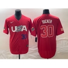 Men's USA Baseball #30 Kyle Tucker Number 2023 Red World Classic With Patch Stitched Jerseys