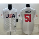 Men's USA Baseball #51 Brady Singer 2023 White World Baseball Classic Stitched Jerseys